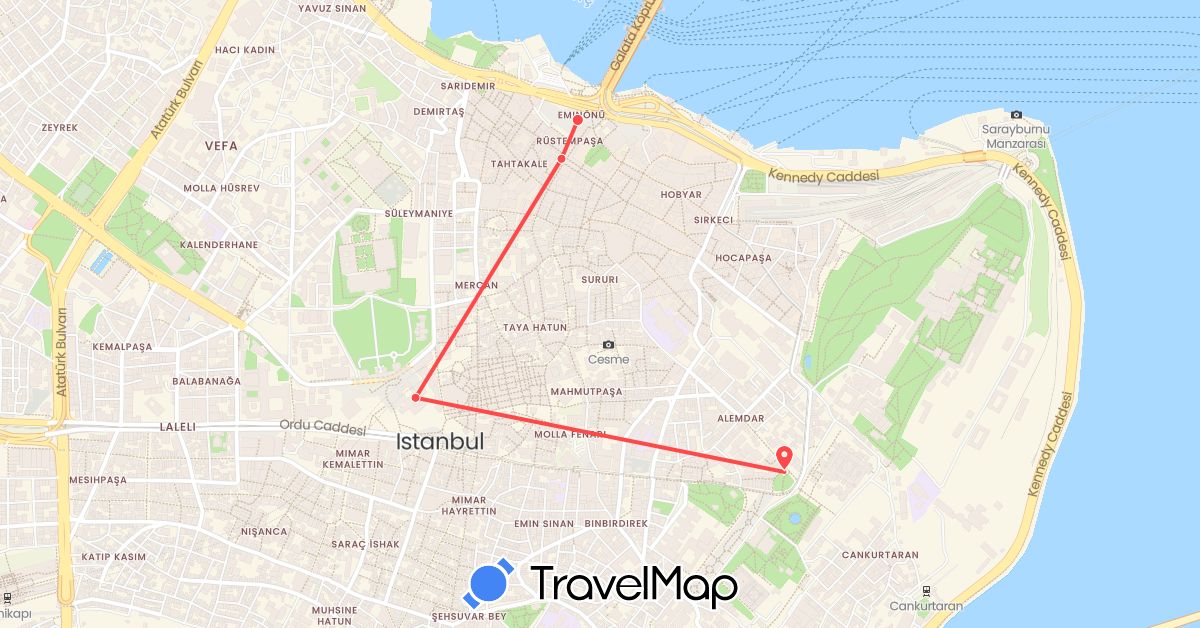 TravelMap itinerary: driving, hiking in Turkey (Asia)